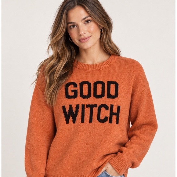 State of Mine Sweaters - State of Mine Good Witch Orange Halloween Sweater Womens M Recycled Poly